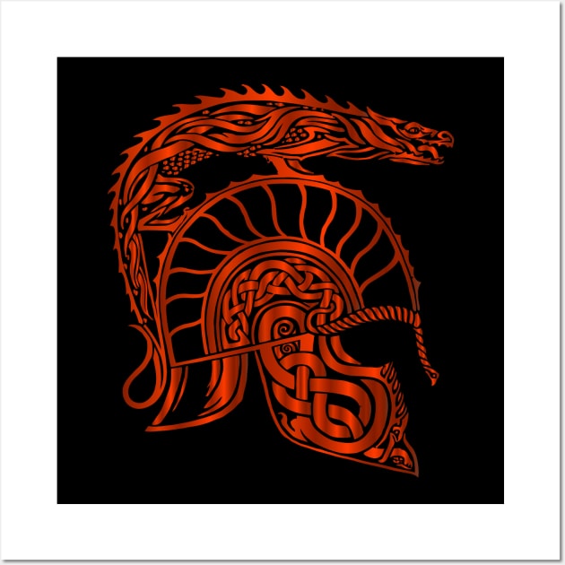 Red Spartan Dragon Helmet Gladiator Design Wall Art by TF Brands